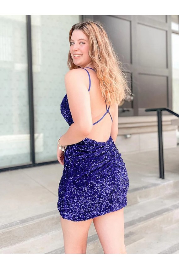 Velvet Sequin V-Neck Short Sleeveless Cocktail Dress / Prom Dress Southampton