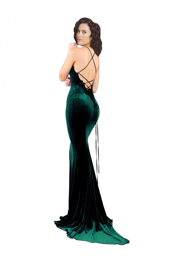 Open Back Stretch Velvet High Neck Sweep Train Sleeveless Formal Evening Gown / Prom Dress / Bridesmaid Dress Southampton