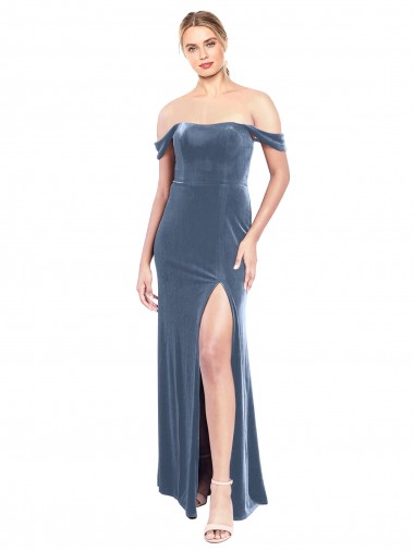 Stretch Velvet Off the Shoulder Long Sleeveless Prom Dress / Bridesmaid Dress Southampton