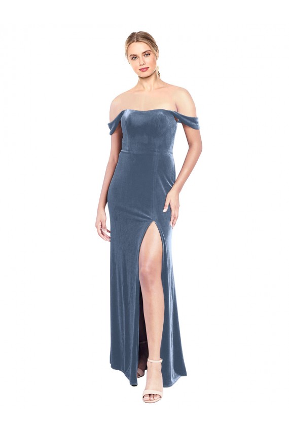 Stretch Velvet Off the Shoulder Long Sleeveless Prom Dress / Bridesmaid Dress Southampton