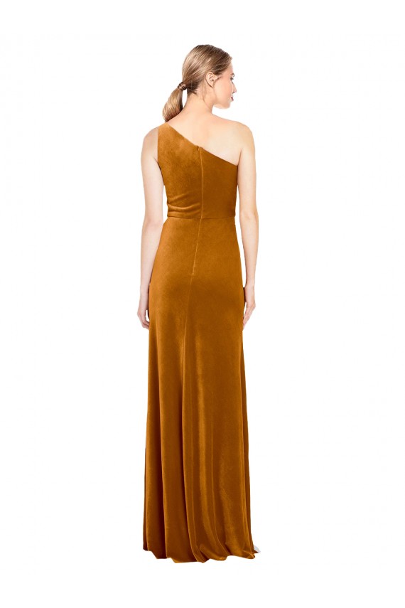 Gold Stretch Velvet One Shoulder Long Sleeveless Formal Evening Gown / Prom Dress / Bridesmaid Dress Southampton