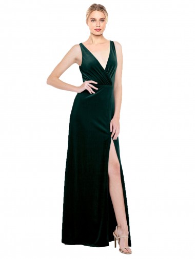 V-Back Stretch Velvet V-Neck Long Sleeveless Black Tie Evening Dress / Prom Dress / Bridesmaid Dress Southampton