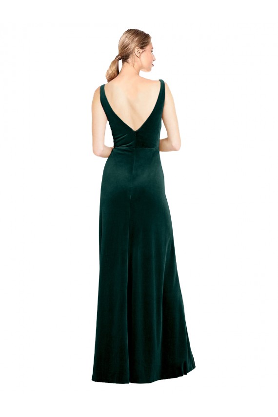 V-Back Stretch Velvet V-Neck Long Sleeveless Black Tie Evening Dress / Prom Dress / Bridesmaid Dress Southampton