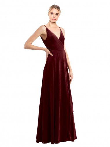 V-Back Burgundy Stretch Velvet V-Neck Long Sleeveless Bridesmaid Dress / Evening Dress Southampton