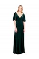 V-Back Dark Green Stretch Velvet V-Neck Long Flutter Sleeves Prom Dress / Bridesmaid Dress Southampton