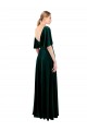 V-Back Dark Green Stretch Velvet V-Neck Long Flutter Sleeves Prom Dress / Bridesmaid Dress Southampton