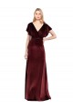V-Back Burgundy Stretch Velvet V-Neck Long Flutter Sleeves Prom Dress / Bridesmaid Dress Southampton