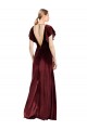 V-Back Burgundy Stretch Velvet V-Neck Long Flutter Sleeves Prom Dress / Bridesmaid Dress Southampton