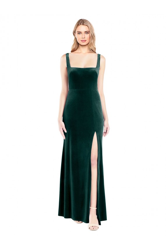 Stretch Velvet Square Neck Long Sleeveless Prom Dress / Bridesmaid Dress Southampton