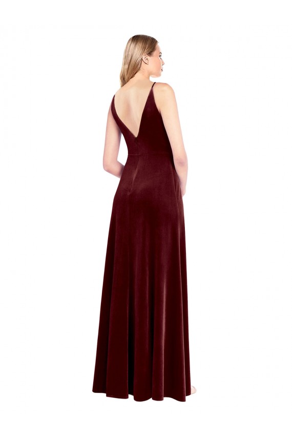 V-Back Stretch Velvet V-Neck Long Sleeveless Black Tie Prom Dress / Bridesmaid Dress Southampton