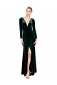 Open Back Stretch Velvet V-Neck Long Long Sleeves Black Tie Prom Dress / Bridesmaid Dress Southampton