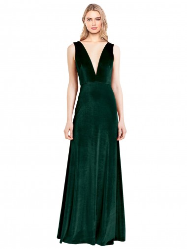 V-Back Stretch Velvet V-Neck Long Sleeveless Bridesmaid Dress / Formal Dress Southampton