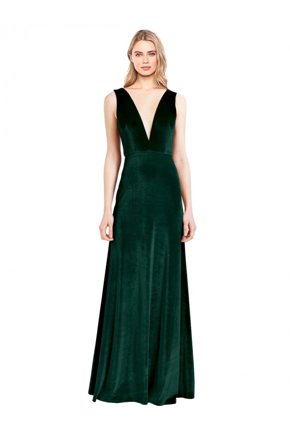 V-Back Stretch Velvet V-Neck Long Sleeveless Bridesmaid Dress / Formal Dress Southampton