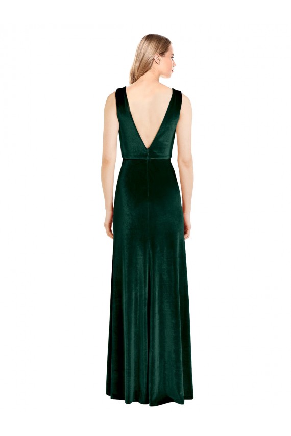V-Back Stretch Velvet V-Neck Long Sleeveless Bridesmaid Dress / Formal Dress Southampton