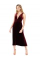 V-Back Burgundy Stretch Velvet V-Neck Midi Length Sleeveless Prom Dress / Bridesmaid Dress Southampton