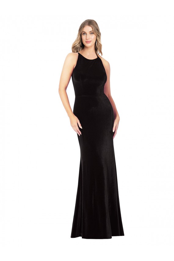 Open Back Stretch Velvet Spaghetti Straps Long Sleeveless Formal Evening Gown / Prom Dress / Bridesmaid Dress Southampton