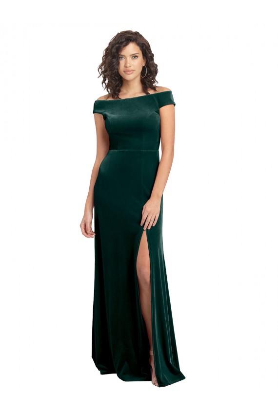 Stretch Velvet Square Neck Long Cap Sleeves Formal Evening Gown / Prom Dress / Bridesmaid Dress Southampton