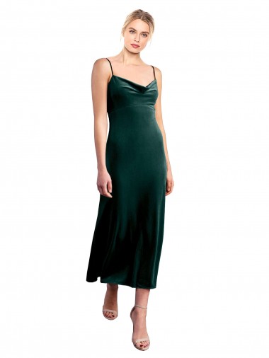 Low Back Stretch Velvet Spaghetti Straps Midi Length Sleeveless Prom Dress / Bridesmaid Dress Southampton