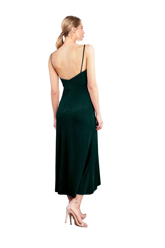 Low Back Stretch Velvet Spaghetti Straps Midi Length Sleeveless Prom Dress / Bridesmaid Dress Southampton