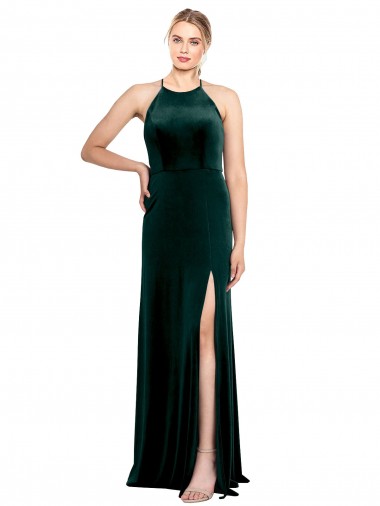 Keyhole Back Dark Green Stretch Velvet Spaghetti Straps Long Sleeveless Prom Dress / Bridesmaid Dress Southampton