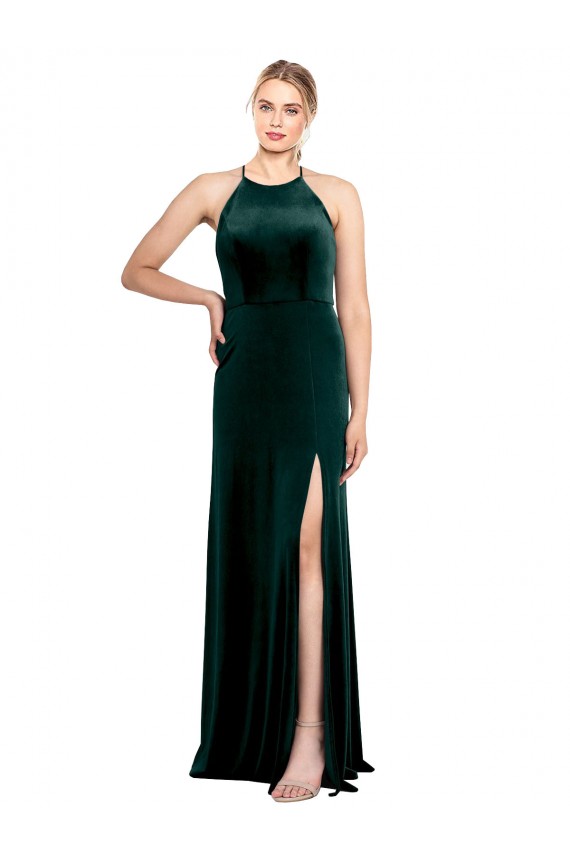 Keyhole Back Dark Green Stretch Velvet Spaghetti Straps Long Sleeveless Prom Dress / Bridesmaid Dress Southampton