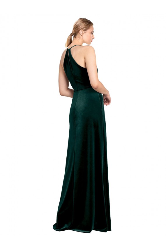 Keyhole Back Dark Green Stretch Velvet Spaghetti Straps Long Sleeveless Prom Dress / Bridesmaid Dress Southampton