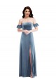 Low Back Stretch Velvet Off the Shoulder Long Ruffle Sleeves Formal Dress / Bridesmaid Dress Southampton