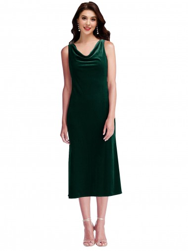 V-Back Stretch Velvet Cowl Neck Midi Length Sleeveless Evening Gown / Prom Dress / Bridesmaid Dress Southampton