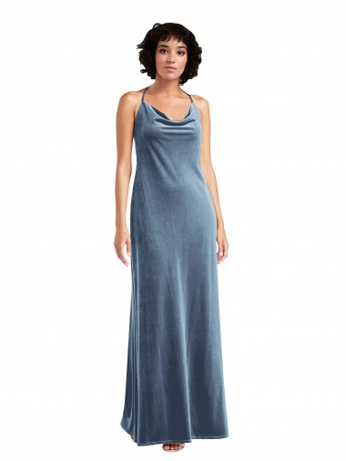 V-Back Stretch Velvet Cowl Neck Long Sleeveless Bridesmaid Dress / Evening Dress Southampton