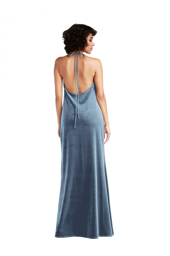 V-Back Stretch Velvet Cowl Neck Long Sleeveless Bridesmaid Dress / Evening Dress Southampton