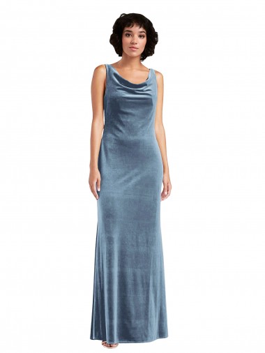 V-Back Stretch Velvet Cowl Neck Long Sleeveless Evening Dress / Bridesmaid Dress Southampton