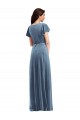 Stretch Velvet V-Neck Long Flutter Sleeves Black Tie Evening Gown / Prom Dress / Bridesmaid Dress Southampton