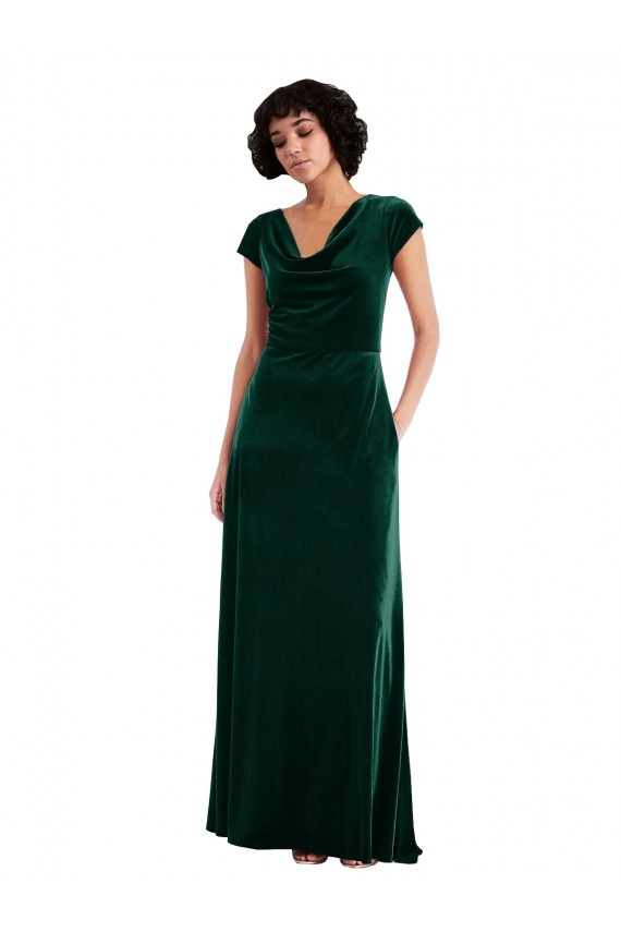 Stretch Velvet Cowl Neck Long Cap Sleeves Black Tie Evening Gown / Prom Dress / Bridesmaid Dress Southampton