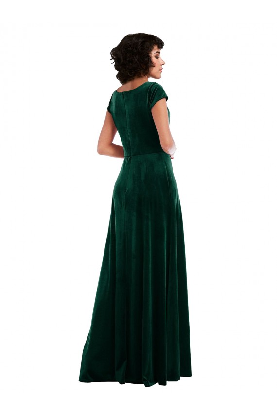 Stretch Velvet Cowl Neck Long Cap Sleeves Black Tie Evening Gown / Prom Dress / Bridesmaid Dress Southampton