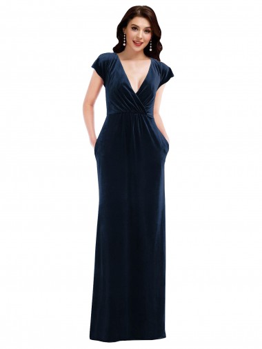 Stretch Velvet V-Neck Long Flutter Sleeves Formal Dress / Bridesmaid Dress Southampton