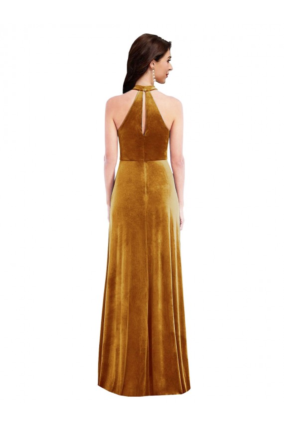 Keyhole Back Stretch Velvet Halter Neck Long Sleeveless Semi Formal Evening Dress / Prom Dress / Bridesmaid Dress Southampton