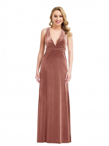 Open Back Stretch Velvet V-Neck Long Sleeveless Bridesmaid Dress / Evening Dress Southampton