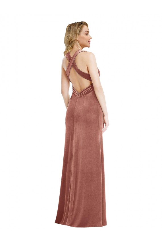 Open Back Stretch Velvet V-Neck Long Sleeveless Bridesmaid Dress / Evening Dress Southampton