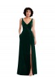 V-Back Dark Green Stretch Velvet V-Neck Long Sleeveless Bridesmaid Dress / Evening Dress Southampton