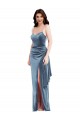 Low Back Dusty Blue Stretch Velvet Spaghetti Straps Long Sleeveless Formal Evening Gown / Prom Dress / Bridesmaid Dress Southampton