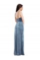 Low Back Dusty Blue Stretch Velvet Spaghetti Straps Long Sleeveless Formal Evening Gown / Prom Dress / Bridesmaid Dress Southampton