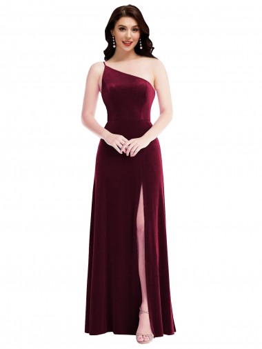 Stretch Velvet One Shoulder Long Sleeveless Black Tie Evening Dress / Prom Dress / Bridesmaid Dress Southampton