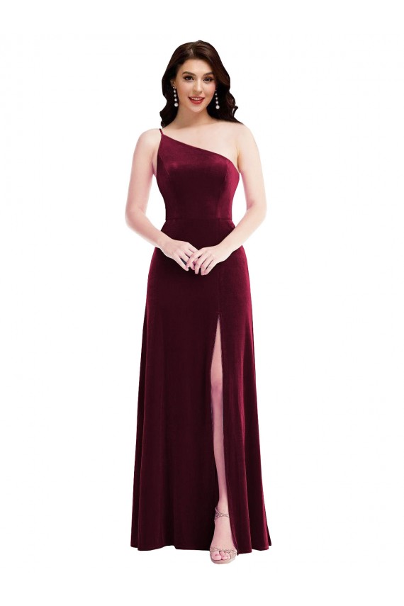 Stretch Velvet One Shoulder Long Sleeveless Black Tie Evening Dress / Prom Dress / Bridesmaid Dress Southampton