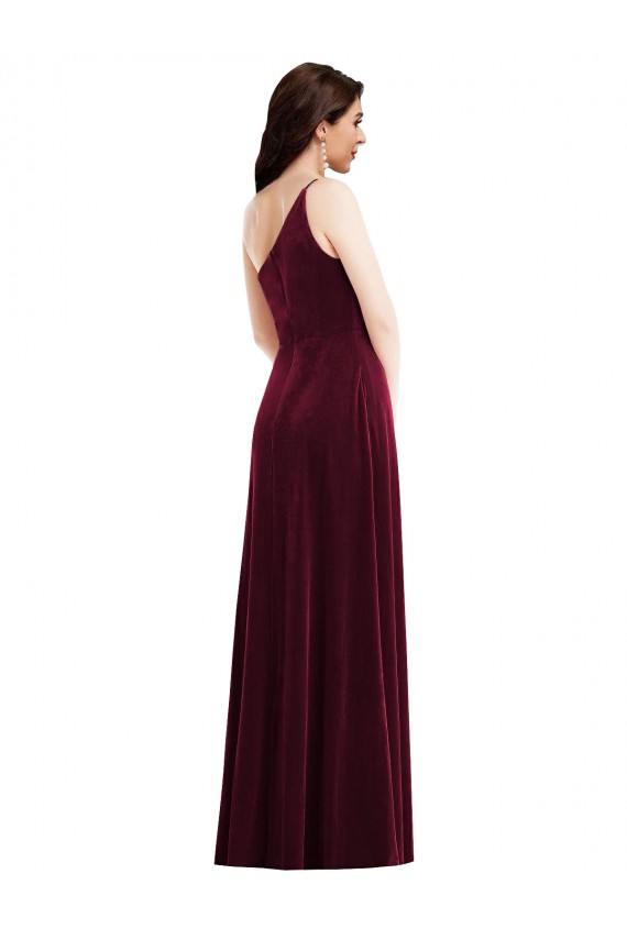 Stretch Velvet One Shoulder Long Sleeveless Black Tie Evening Dress / Prom Dress / Bridesmaid Dress Southampton