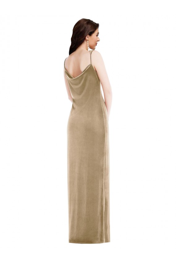 Champagne Stretch Velvet One Shoulder Long Sleeveless Black Tie Evening Gown / Prom Dress / Bridesmaid Dress Southampton