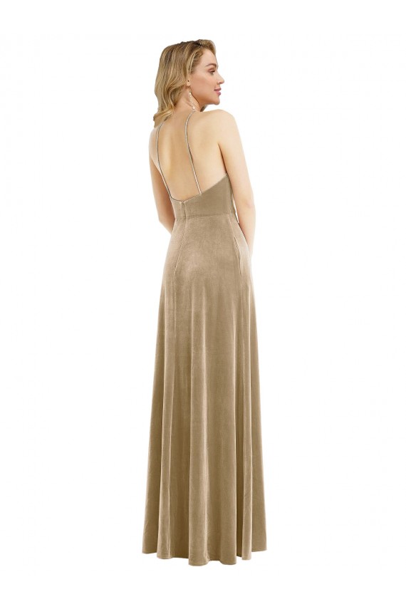 Open Back Stretch Velvet Halter Neck Long Sleeveless Semi Formal Evening Dress / Prom Dress / Bridesmaid Dress Southampton