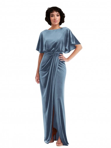 Open Back Stretch Velvet Long Flutter Sleeves Semi Formal Evening Dress / Prom Dress / Bridesmaid Dress Southampton
