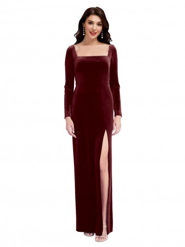 Low Back Stretch Velvet Spaghetti Straps Long Long Sleeves Prom Dress / Bridesmaid Dress Southampton
