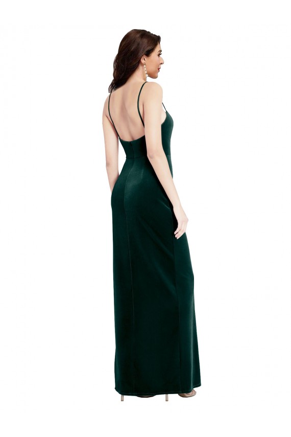 Low Back Stretch Velvet Spaghetti Straps Long Sleeveless Prom Dress / Bridesmaid Dress Southampton