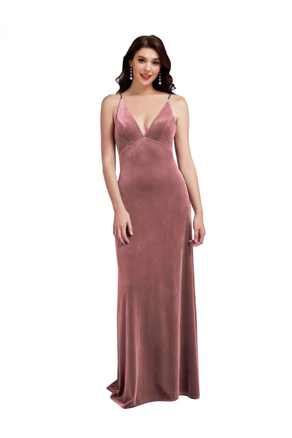 Low Back Stretch Velvet V-Neck Long Sleeveless Formal Evening Gown / Prom Dress / Bridesmaid Dress Southampton